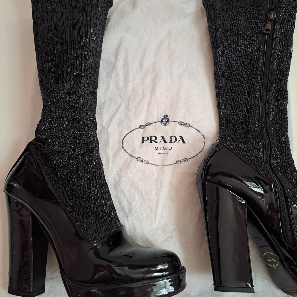 Prada Women's Black Leather Long Boots Size 36.5 - Picture 16 of 16